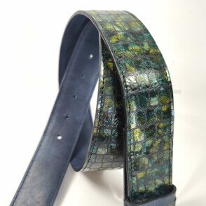 Ceinture reversible femme Croco vert / Bleu newport